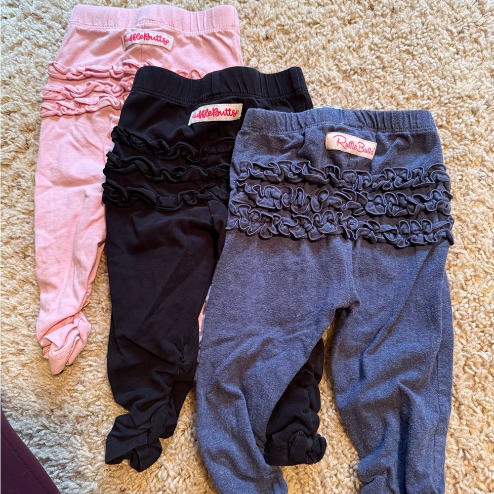 Ruffle Butts Trio Ruffle Back Leggings - Pink, Black, Gray/Blue